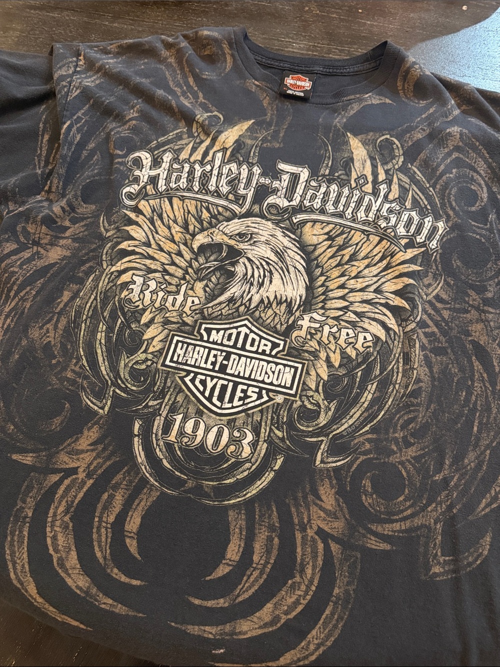 Harley-Davidson Black T-Shirt with Gold Eagle Graphic